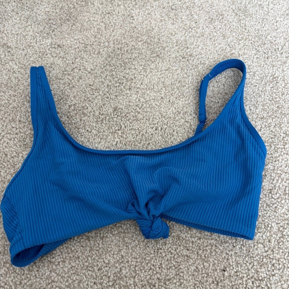 Frankies Bikinis Greer Top Womens M Blue Ribbed Tie Knot Beach Vacation Resort